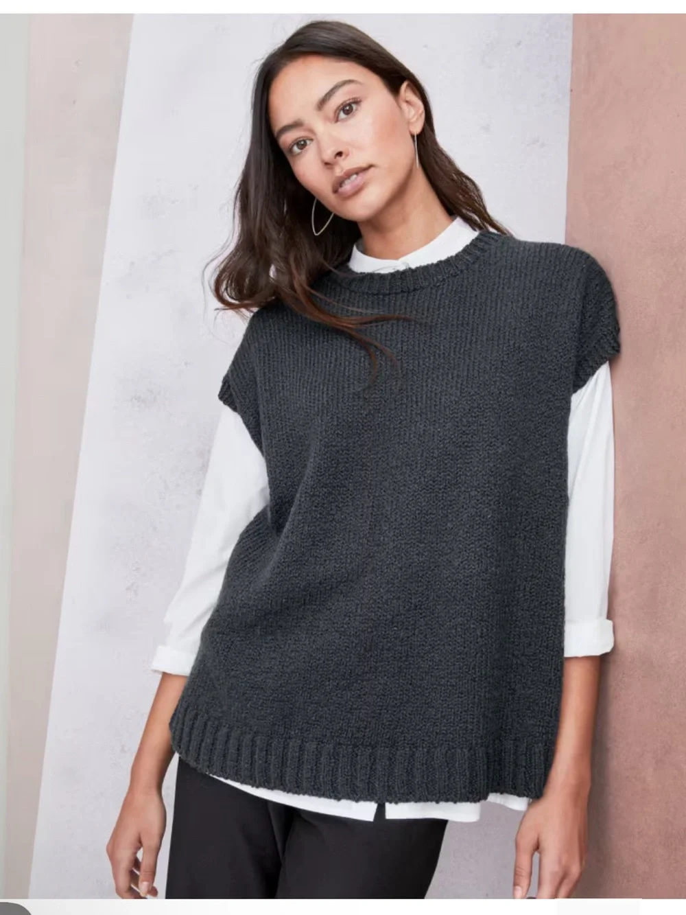 Eileen Fisher Peruvian Organic Cotton Crimp Sweater Grey L Quiet Luxury Slub